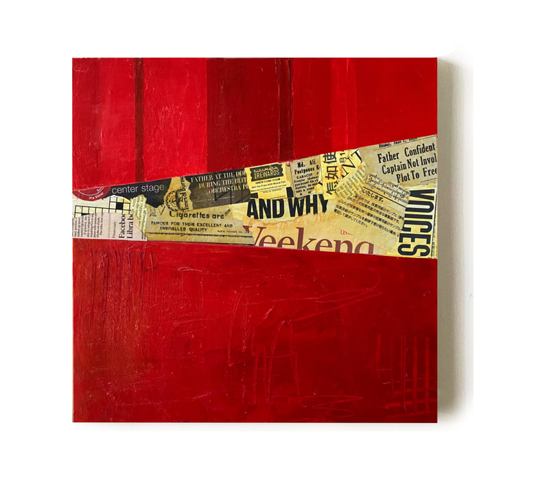 red, reds, square, words, collage and paint
