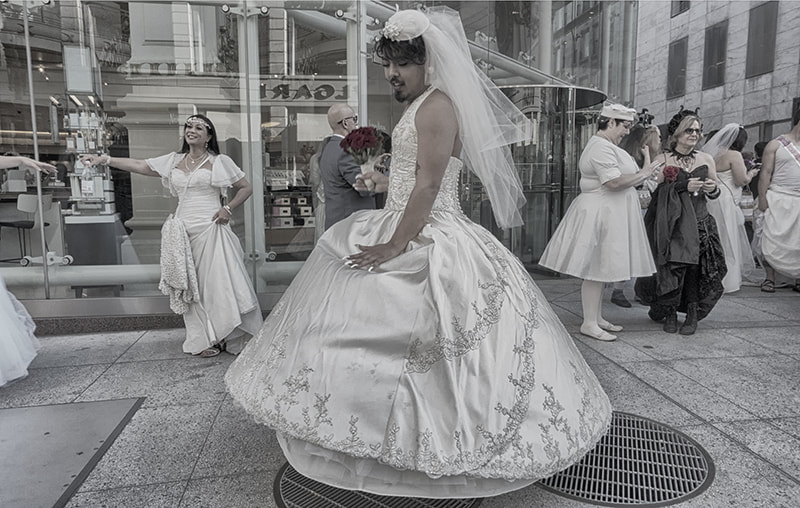 Brides of March, San Francisco, posing, bouquet, bearded bride.