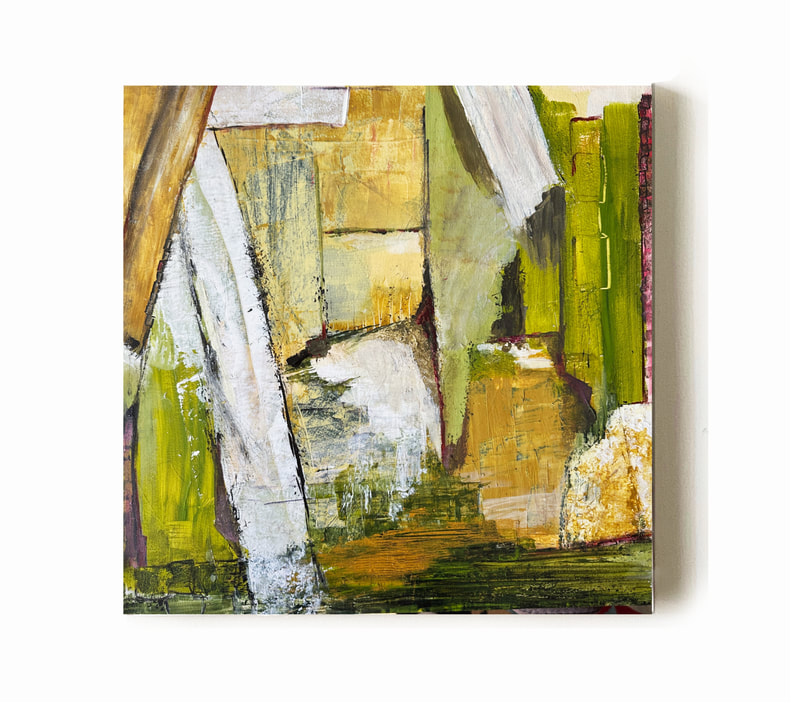 abstract painting on wood panel.