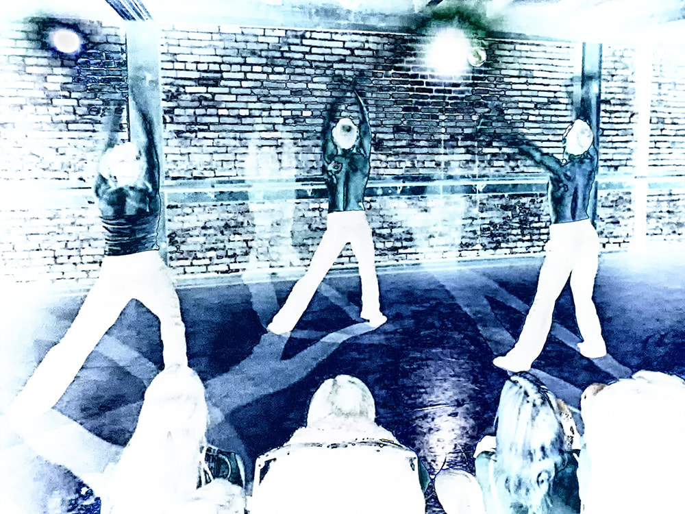 Solarized photograph of dancers, Blue.  Raw Dance.