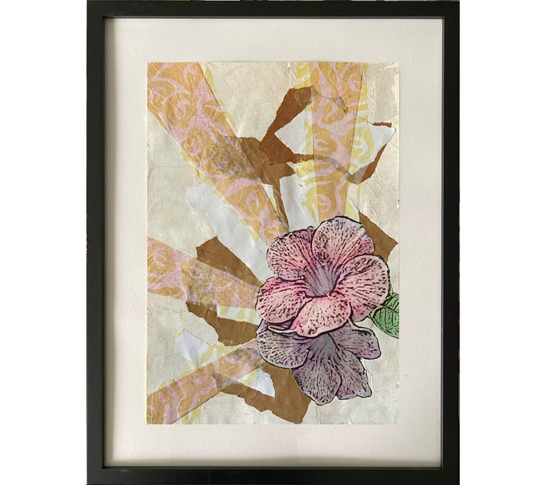 nature, floral, semi-abstract, pink hibiscus, tan shapes