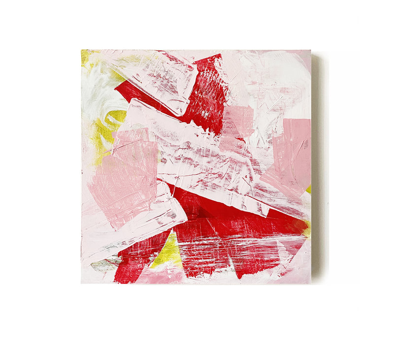 pink & red abstract, 12" wood panel