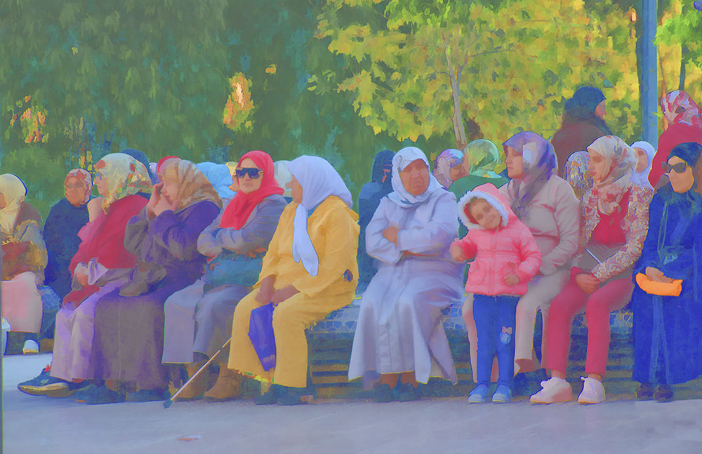 Stylized colorful photograph of locals in Rabat, Morocco