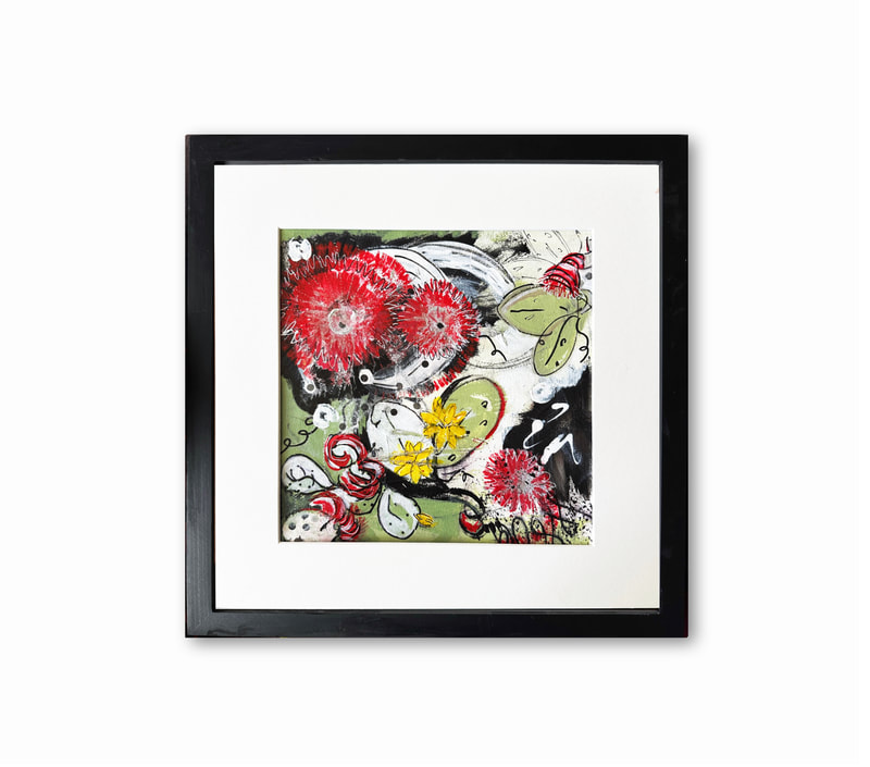 floral abstract framed acrylic painting