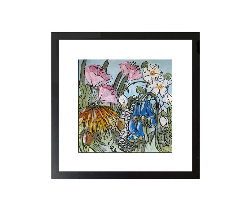 floral abstract framed acrylic painting