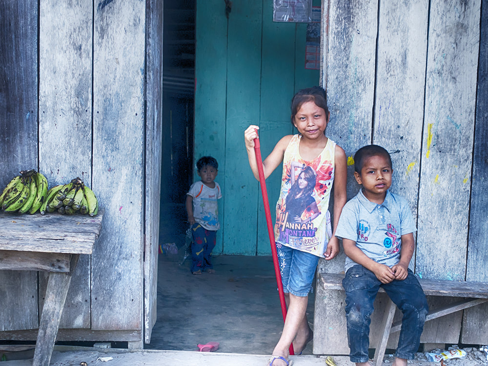 Children in shanty town in Peruvian Amazon.