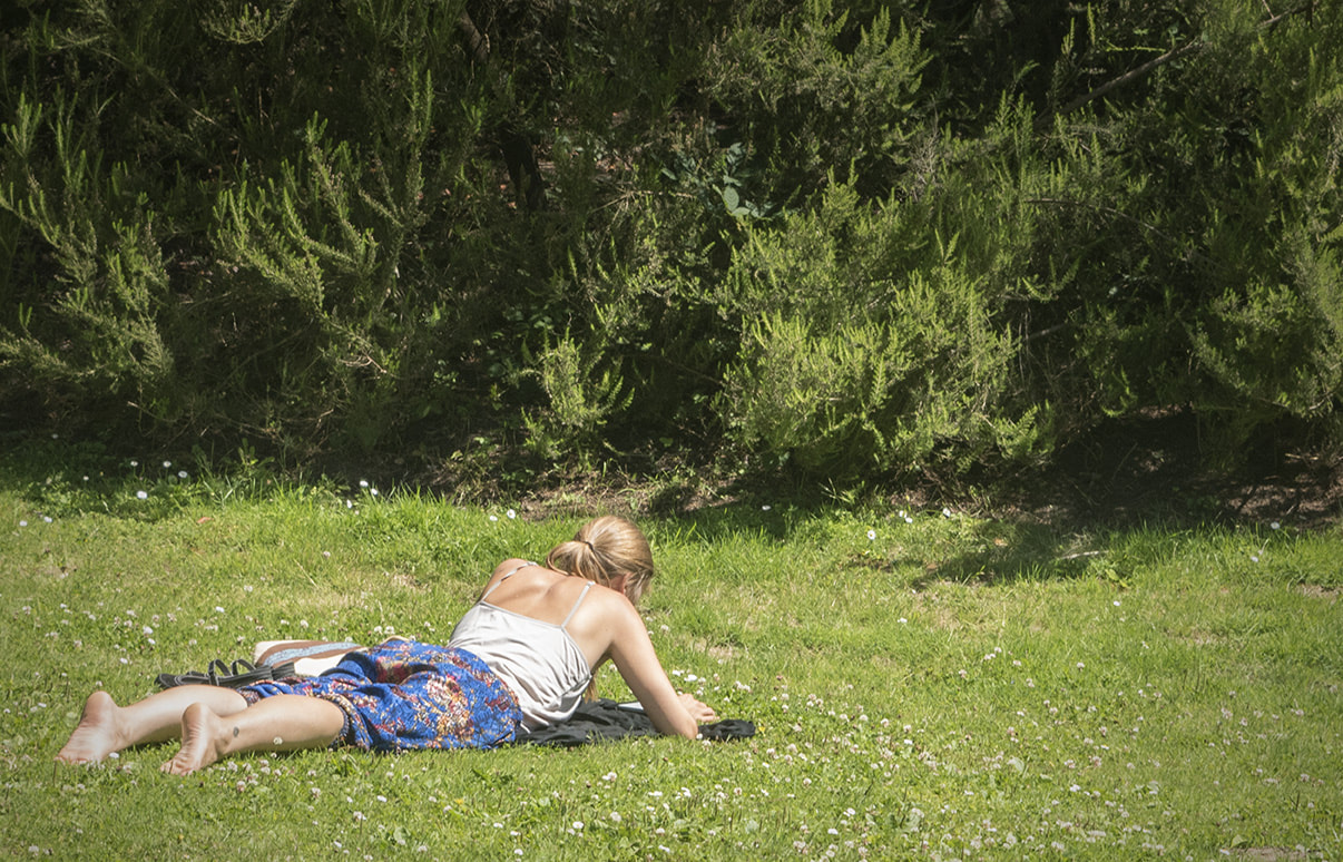 woman on grass, summer day