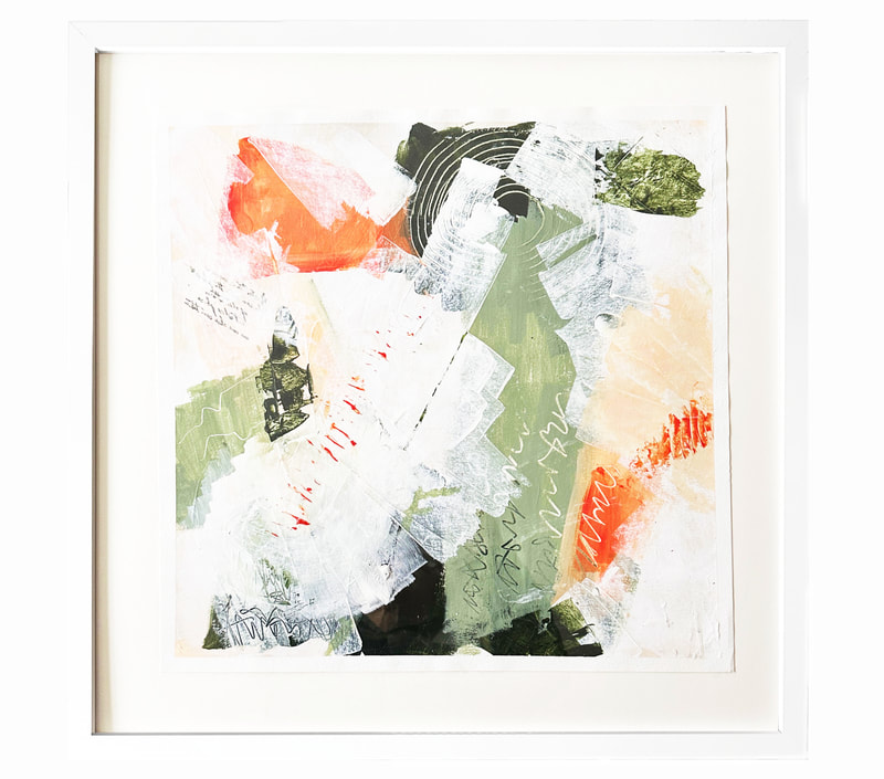 abstract with layers of greens, peach and white